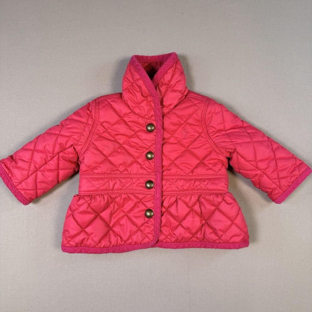 Ralph Lauren Polo Girl's Quilted Pink Toddler Jacket Size 3 Months Snap Buttons